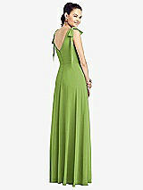 Rear View Thumbnail - Peridot Green Bow-Shoulder V-Back Chiffon Gown with Front Slit