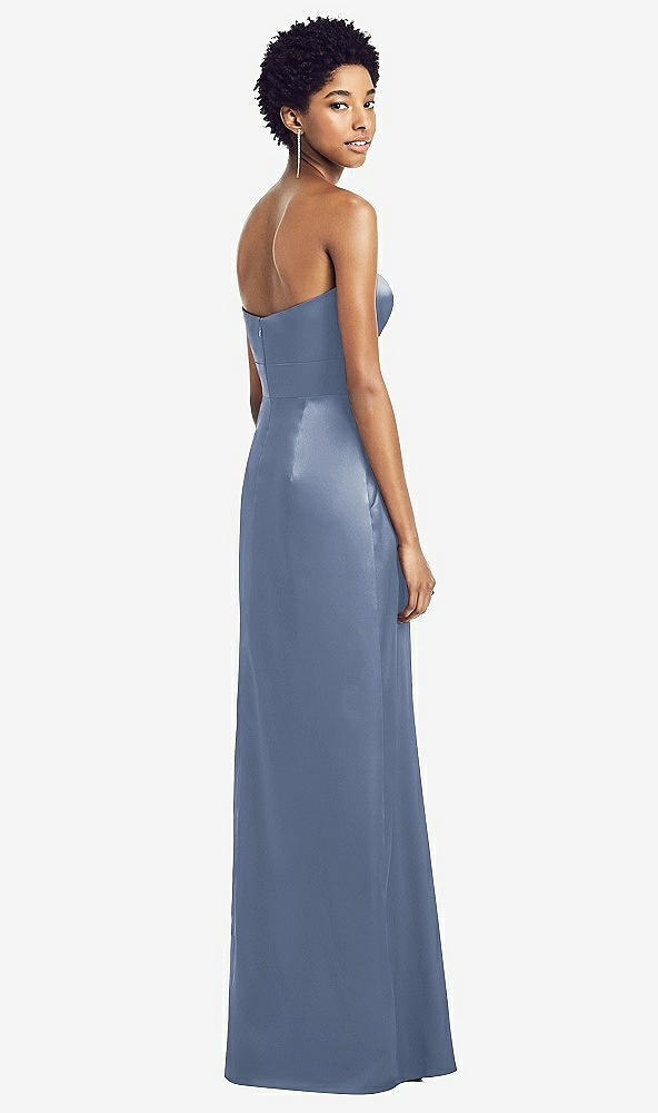 Back View - Larkspur Blue Sweetheart Strapless Pleated Skirt Dress with Pockets