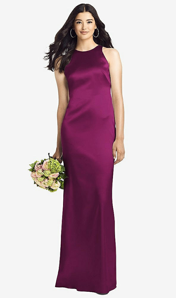 Back View - Merlot Sleeveless Open Twist-Back Maxi Dress
