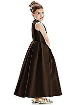 Rear View Thumbnail - Espresso Faux Wrap Pleated Skirt Satin Twill Flower Girl Dress with Bow