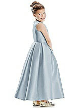Rear View Thumbnail - Mist Faux Wrap Pleated Skirt Satin Twill Flower Girl Dress with Bow