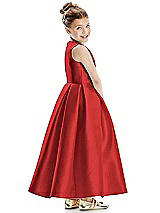 Rear View Thumbnail - Poppy Red Faux Wrap Pleated Skirt Satin Twill Flower Girl Dress with Bow