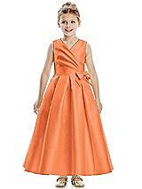 Front View Thumbnail - Portofino Orange Faux Wrap Pleated Skirt Satin Twill Flower Girl Dress with Bow