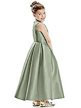 Rear View Thumbnail - Sage Faux Wrap Pleated Skirt Satin Twill Flower Girl Dress with Bow