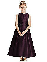 Front View Thumbnail - Deep Plum Princess Line Satin Twill Flower Girl Dress with Bows