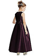 Rear View Thumbnail - Deep Plum Princess Line Satin Twill Flower Girl Dress with Bows