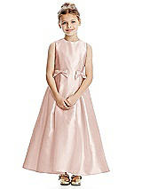 Front View Thumbnail - Blush Princess Line Satin Twill Flower Girl Dress with Bows