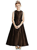 Front View Thumbnail - Espresso Princess Line Satin Twill Flower Girl Dress with Bows