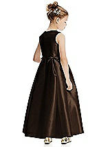 Rear View Thumbnail - Espresso Princess Line Satin Twill Flower Girl Dress with Bows