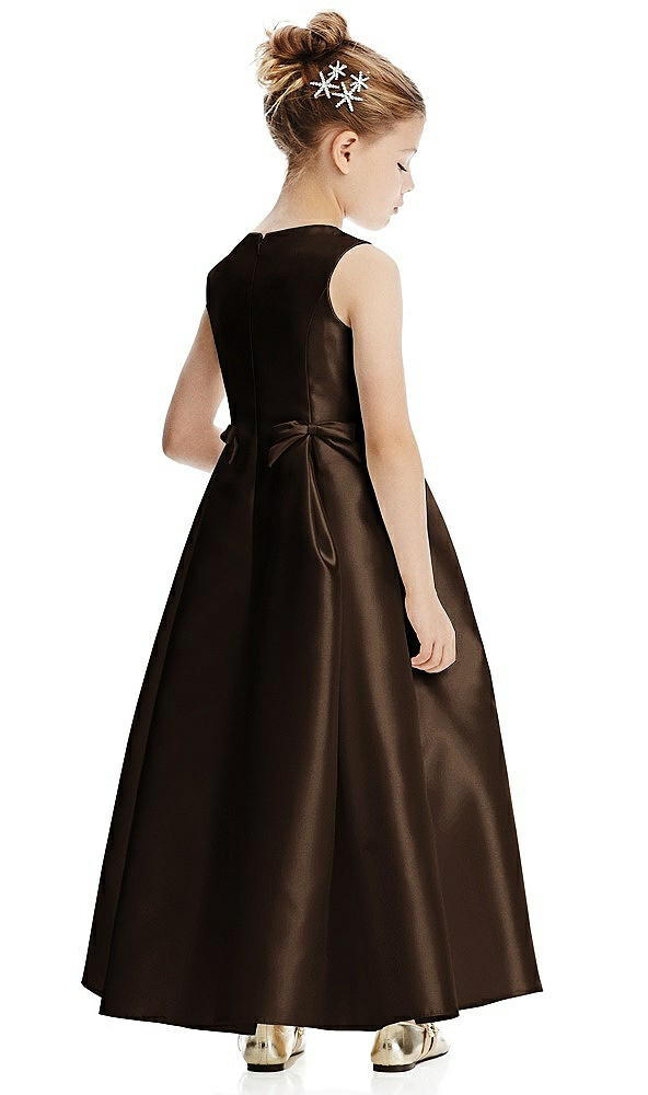 Back View - Espresso Princess Line Satin Twill Flower Girl Dress with Bows