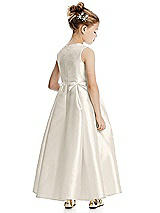 Rear View Thumbnail - Ivory Princess Line Satin Twill Flower Girl Dress with Bows