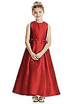 Front View Thumbnail - Poppy Red Princess Line Satin Twill Flower Girl Dress with Bows