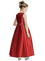 Rear View Thumbnail - Poppy Red Princess Line Satin Twill Flower Girl Dress with Bows
