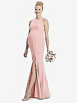 Front View Thumbnail - Rose Sleeveless Halter Maternity Dress with Front Slit
