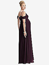 Rear View Thumbnail - Deep Plum Draped Cold-Shoulder Chiffon Maternity Dress