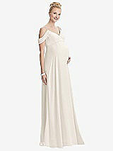 Front View Thumbnail - Ivory Draped Cold-Shoulder Chiffon Maternity Dress