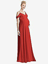 Front View Thumbnail - Poppy Red Draped Cold-Shoulder Chiffon Maternity Dress