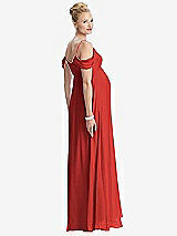 Rear View Thumbnail - Poppy Red Draped Cold-Shoulder Chiffon Maternity Dress