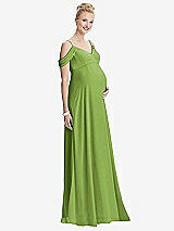 Front View Thumbnail - Peridot Green Draped Cold-Shoulder Chiffon Maternity Dress