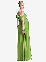 Rear View Thumbnail - Peridot Green Draped Cold-Shoulder Chiffon Maternity Dress