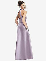 Rear View Thumbnail - Lilac Haze Halter Open-back Satin Junior Bridesmaid Dress with Pockets