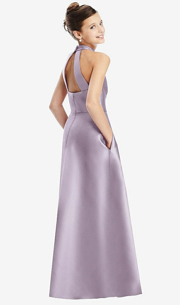 Back View - Lilac Haze Halter Open-back Satin Junior Bridesmaid Dress with Pockets