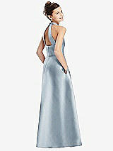 Rear View Thumbnail - Mist Halter Open-back Satin Junior Bridesmaid Dress with Pockets