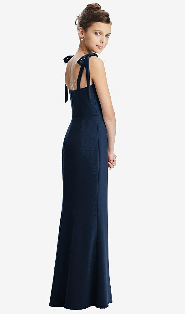 Back View - Midnight Navy Flat Tie-Shoulder Juniors Dress with Trumpet Skirt