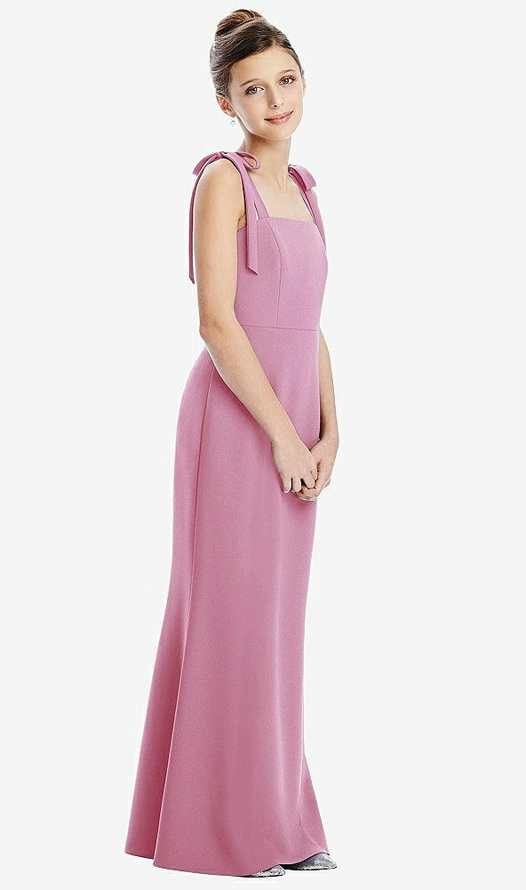 Front View - Powder Pink Flat Tie-Shoulder Juniors Dress with Trumpet Skirt