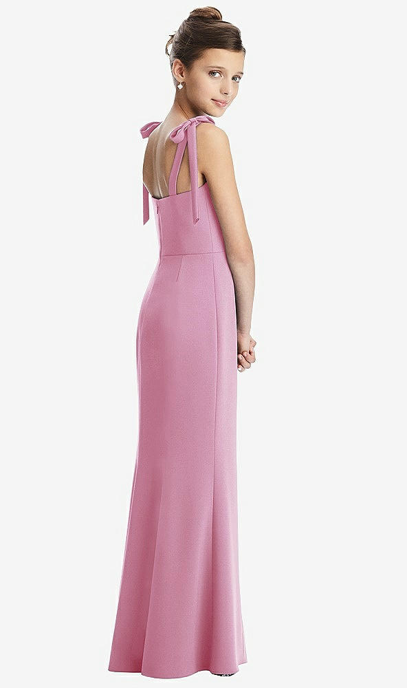 Back View - Powder Pink Flat Tie-Shoulder Juniors Dress with Trumpet Skirt