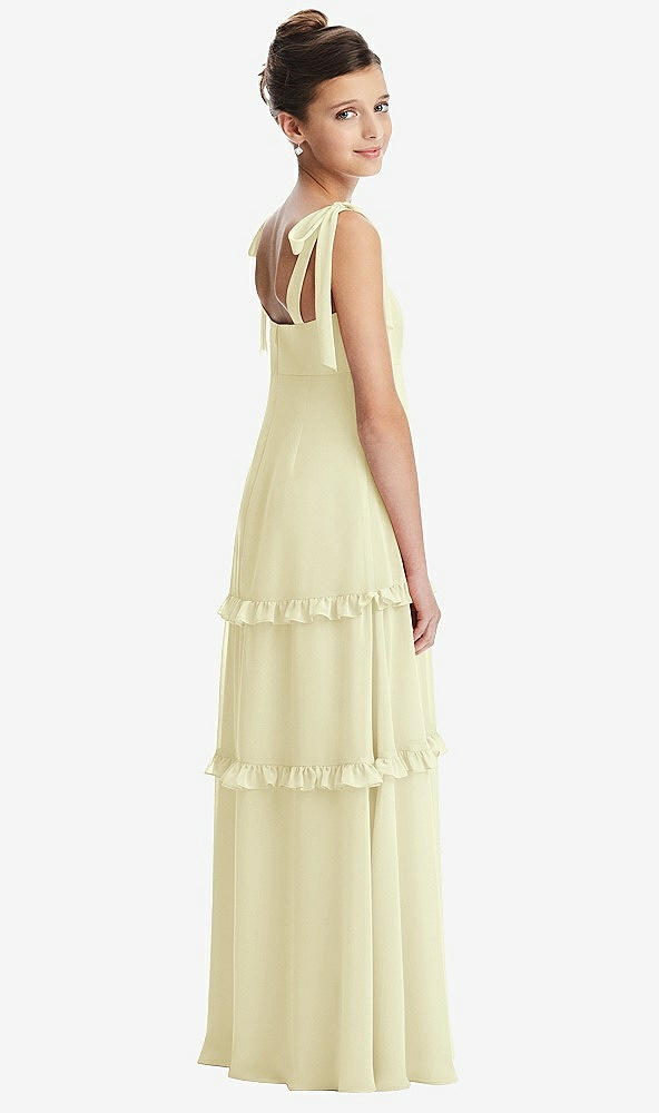 Back View - Butter Yellow Tie-Shoulder Juniors Dress with Tiered Ruffle Skirt