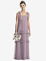 Front View Thumbnail - Lilac Dusk Tie-Shoulder Juniors Dress with Tiered Ruffle Skirt