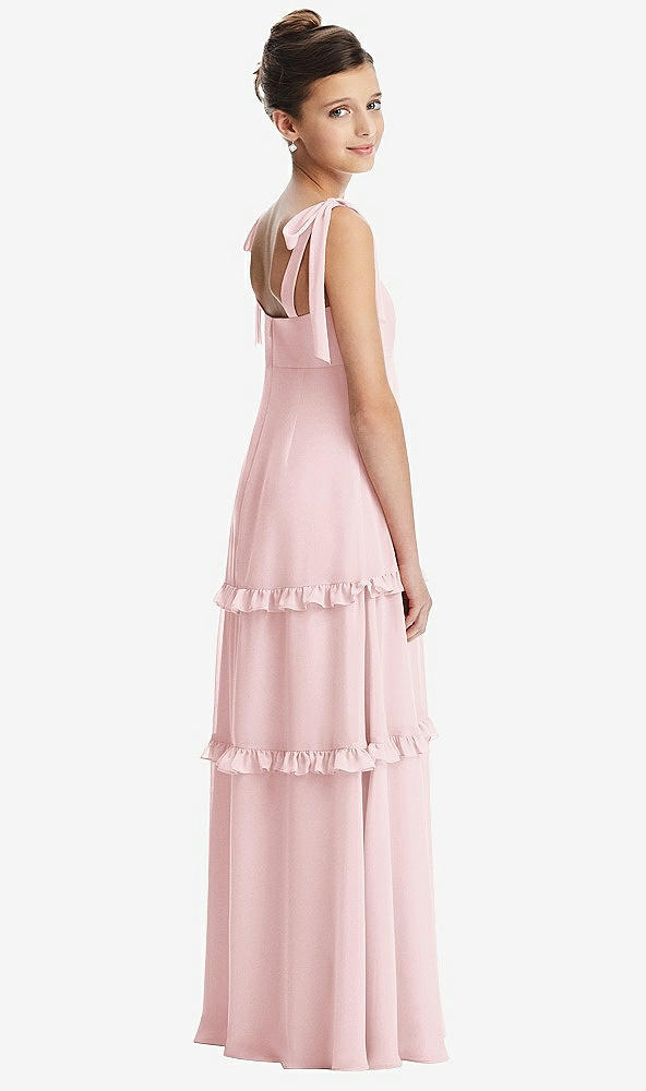 Back View - Ballet Pink Tie-Shoulder Juniors Dress with Tiered Ruffle Skirt