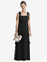 Front View Thumbnail - Black Tie-Shoulder Juniors Dress with Tiered Ruffle Skirt