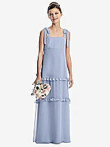 Front View Thumbnail - Sky Blue Tie-Shoulder Juniors Dress with Tiered Ruffle Skirt