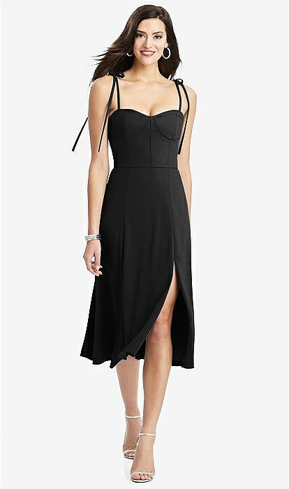 Bustier Crepe Midi Dress with Adjustable Bow Straps Bustier Crepe Midi Dress with Adjustable Bow Straps