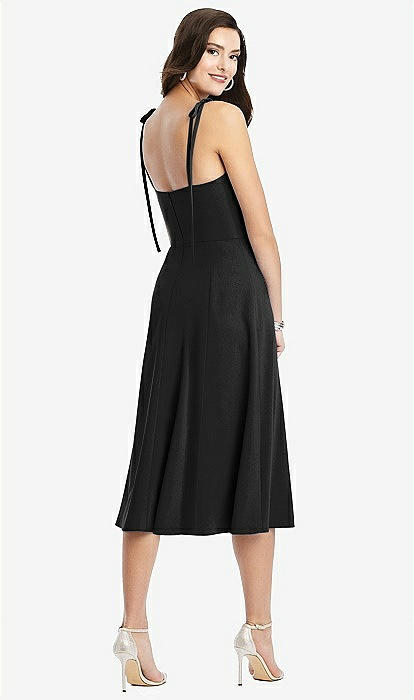 Bustier Crepe Midi Bridesmaid Dress With Adjustable Bow Straps In Black |  The Dessy Group