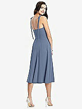 Rear View Thumbnail - Larkspur Blue Bustier Crepe Midi Dress with Adjustable Bow Straps