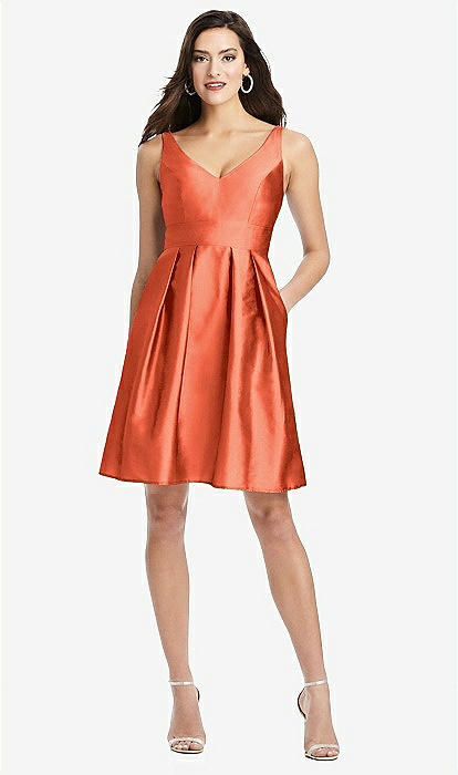 Sleeveless Pleated Skirt Cocktail Bridesmaid Dress With Pockets In Fiesta | The Dessy Group Sleeveless Pleated Skirt Cocktail Bridesmaid Dress With Pockets In Fiesta | The Dessy Group