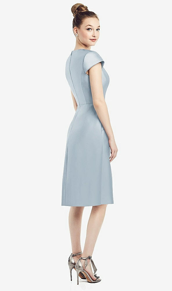 Back View - Mist Cap Sleeve V-Neck Satin Midi Dress with Pockets