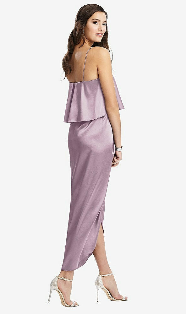 Back View - Suede Rose Popover Bodice Midi Dress with Draped Tulip Skirt