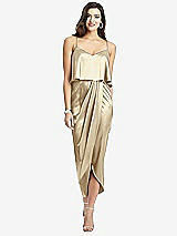 Front View Thumbnail - Banana Popover Bodice Midi Dress with Draped Tulip Skirt