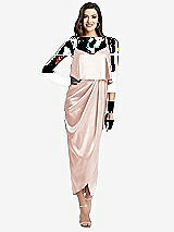 Alt View 1 Thumbnail - Blush Popover Bodice Midi Dress with Draped Tulip Skirt