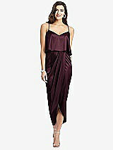 Front View Thumbnail - Bordeaux Popover Bodice Midi Dress with Draped Tulip Skirt