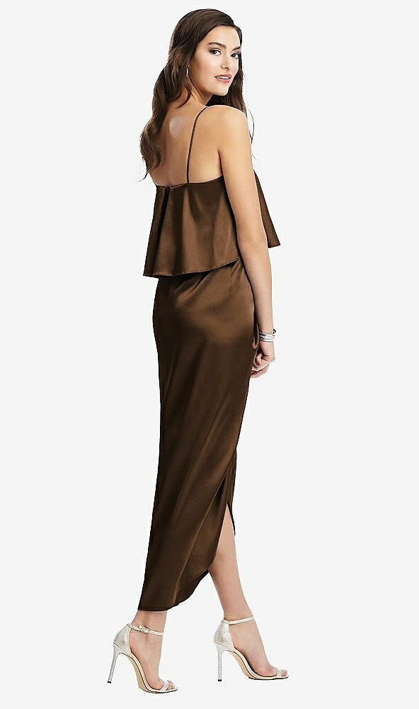 Back View - Latte Popover Bodice Midi Dress with Draped Tulip Skirt