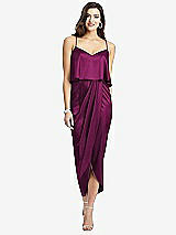 Front View Thumbnail - Merlot Popover Bodice Midi Dress with Draped Tulip Skirt