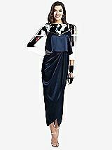 Alt View 1 Thumbnail - Midnight Navy Popover Bodice Midi Dress with Draped Tulip Skirt