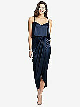 Front View Thumbnail - Midnight Navy Popover Bodice Midi Dress with Draped Tulip Skirt