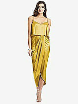 Front View Thumbnail - Marigold Popover Bodice Midi Dress with Draped Tulip Skirt