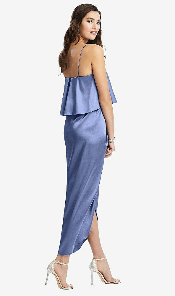 Back View - Periwinkle - PANTONE Serenity Popover Bodice Midi Dress with Draped Tulip Skirt